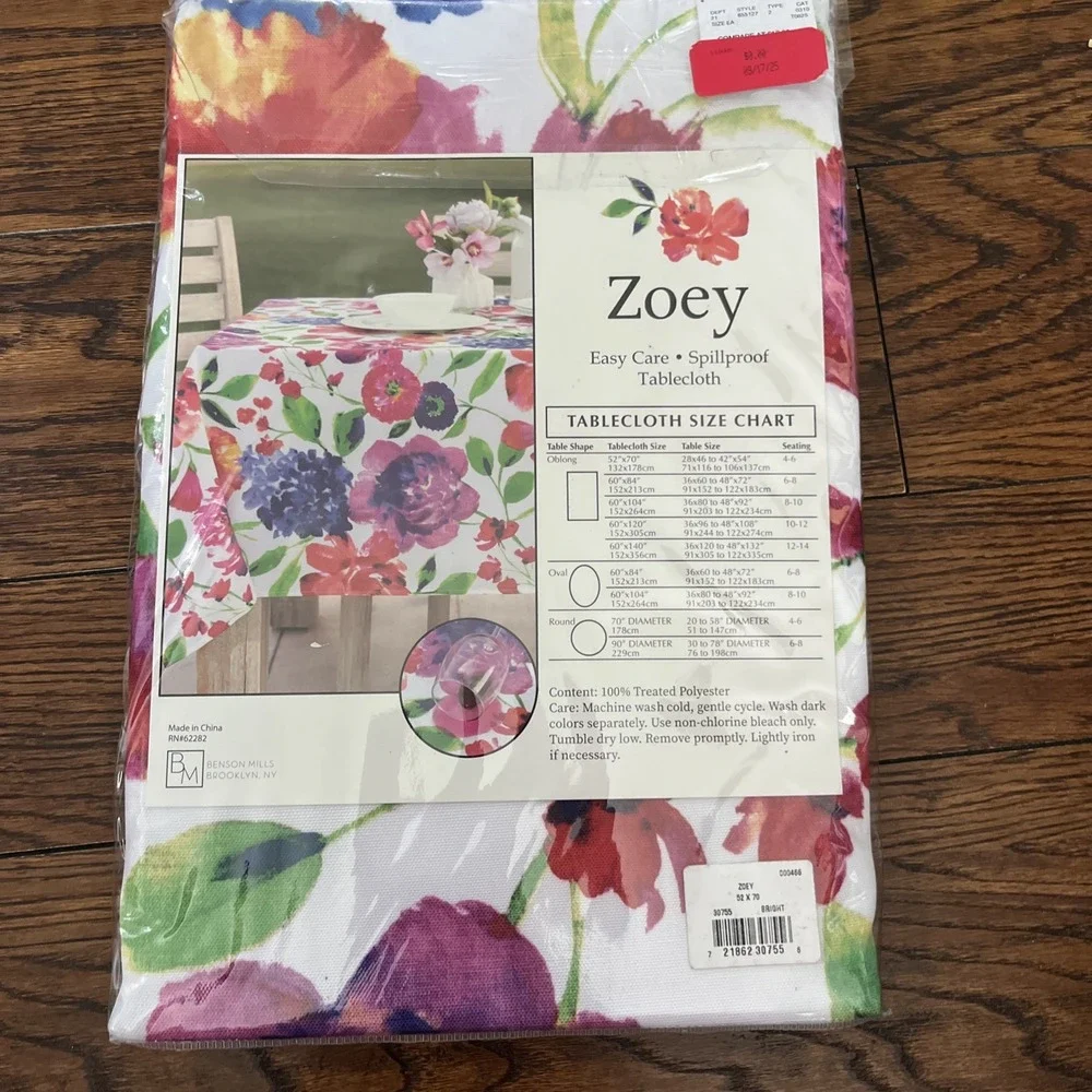 zoey easy care spillproof tablecloth vibrant flowers Indoor Outdoor  52 x 70